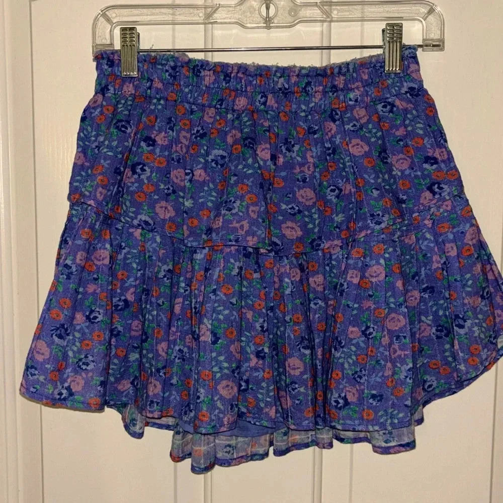 EUC LOVESHACKFANCY size XS purple floral double tiered mini skirt